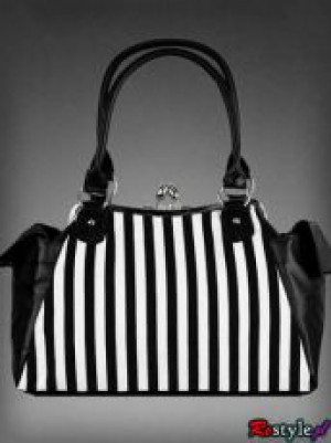  Black rose neo-victorian bag in black and white vertical stripes -  5